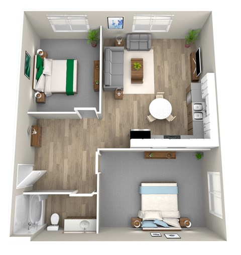 Floor plan for 2 beds, 1 bath, 800 sqft